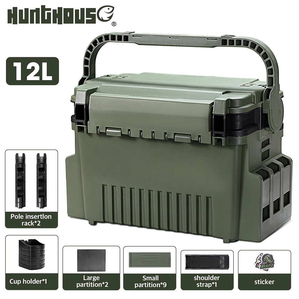 Hunthouse 12L Large Fishing Tackle Box 43*18.5*28cm Multifunction Stand Rod Holder Cup Live Fish Bucket Thickening Storage Box