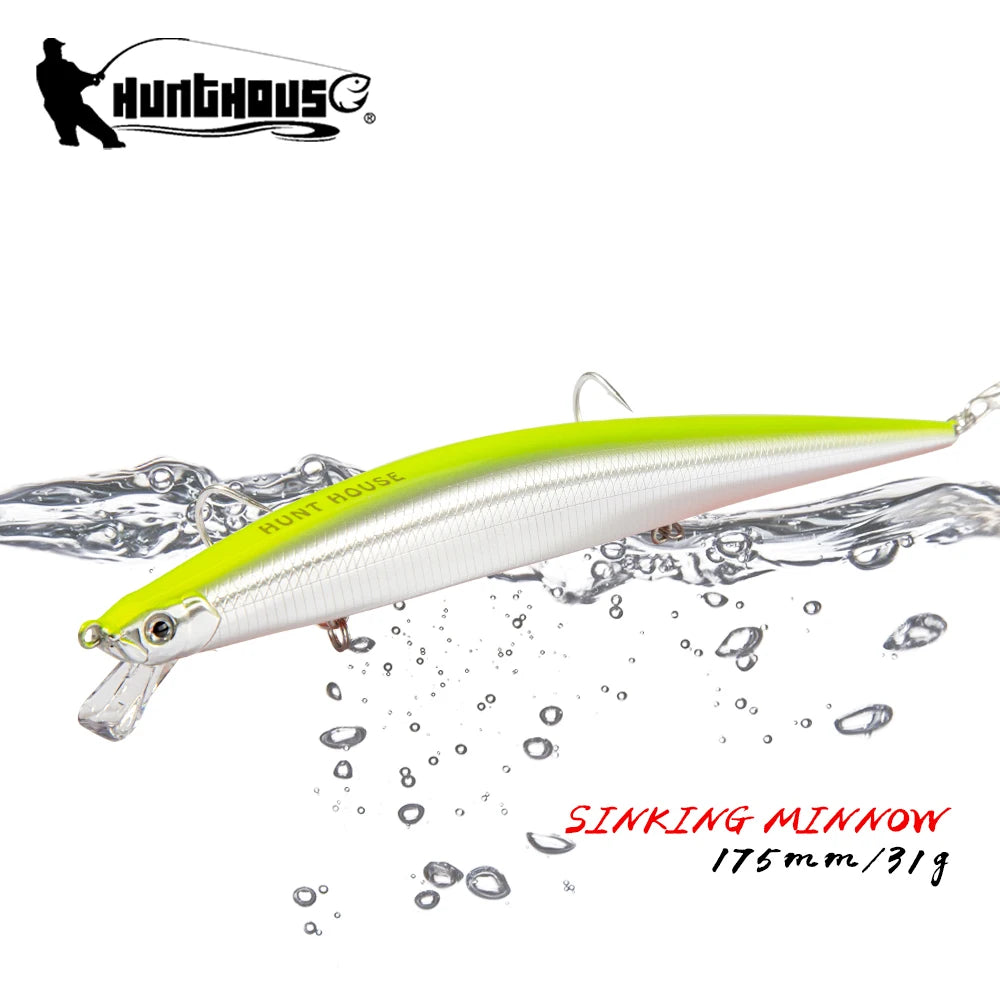 Hunthouse Tide Minnow Flyer Fishing Lure 175mm 31g Long Casting Sinking Hard Bait Pesca Jerkbaits Seabass Pike Tackle