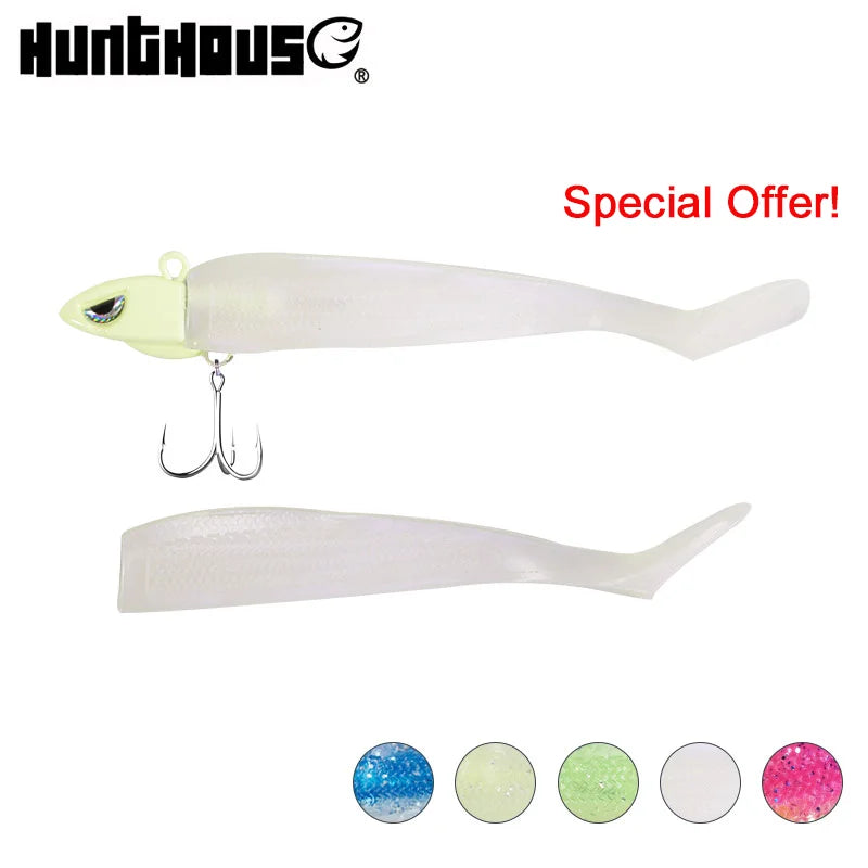 Hunthouse Glow Soft Minnow Fishing Lure 120mm Soft Silicone Bait Sinking Spinning Wobbler For Seabass Pike Saltwater Tackle