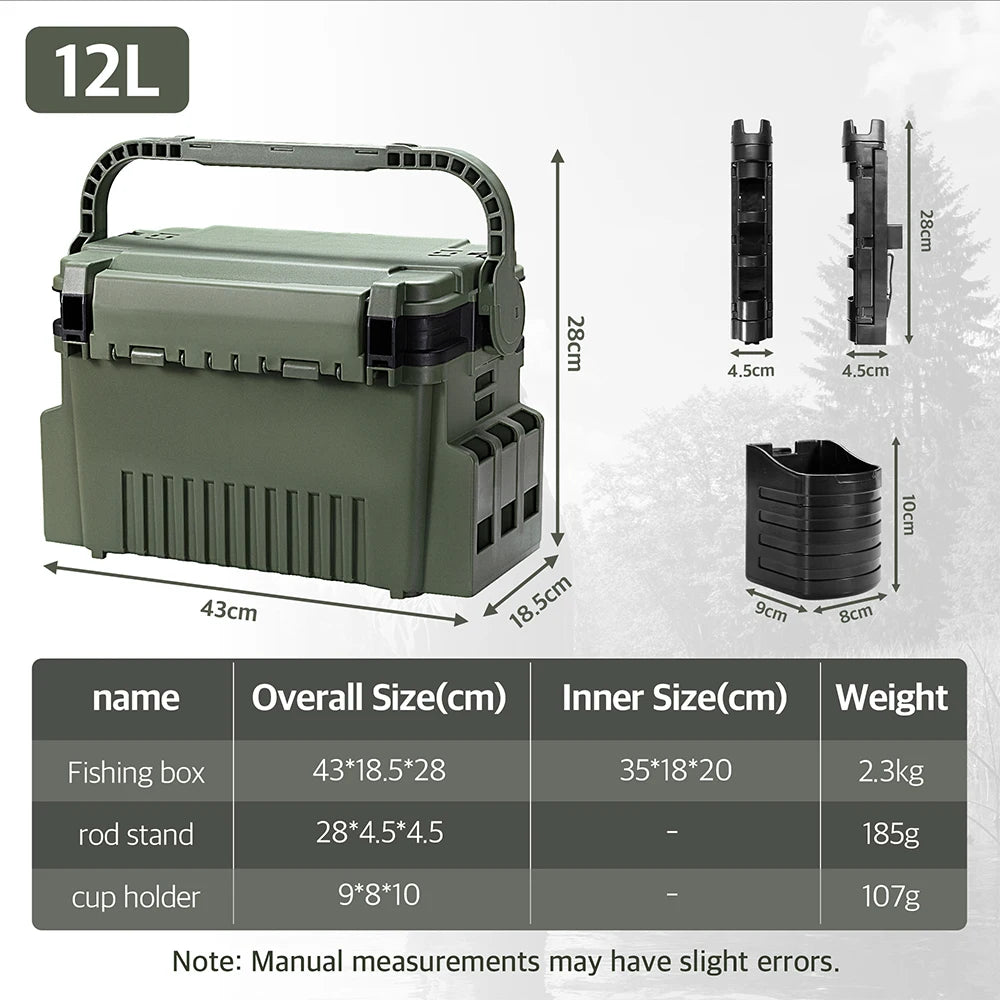Hunthouse 12L Large Fishing Tackle Box 43*18.5*28cm Multifunction Stand Rod Holder Cup Live Fish Bucket Thickening Storage Box
