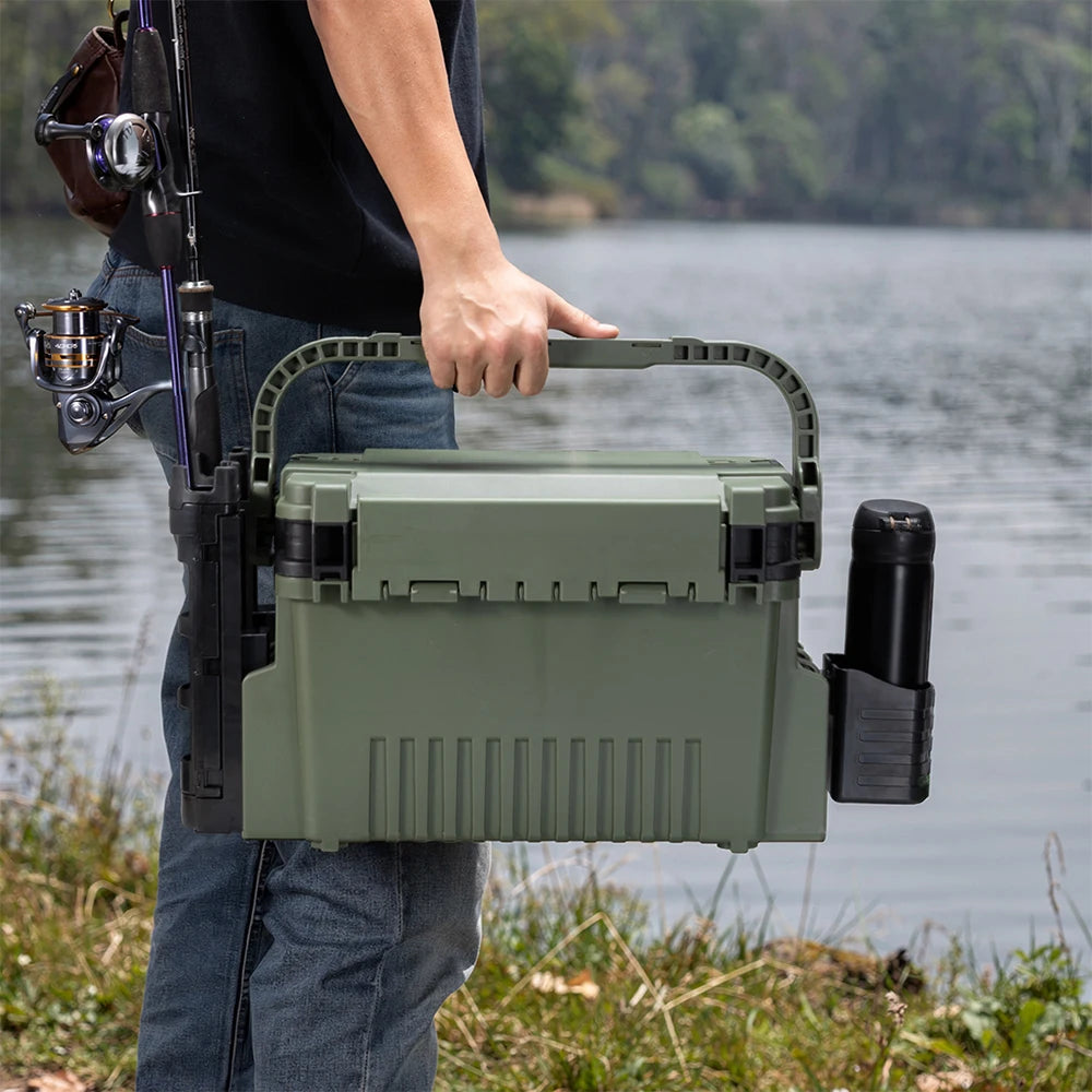 Hunthouse 12L Large Fishing Tackle Box 43*18.5*28cm Multifunction Stand Rod Holder Cup Live Fish Bucket Thickening Storage Box