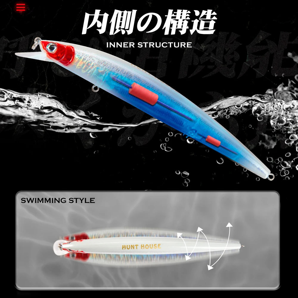 Hunthouse Tide Minnow Slim Fishing Lures 148mm 22.8g Floating Hard Jerkbait For Seabass Sea Trout Leurre Pesca
