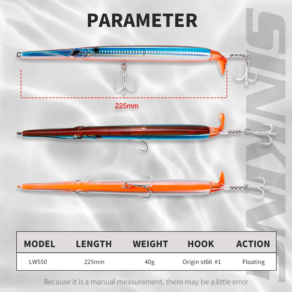 Hunthouse Pencil Fishing Lures 225mm/40g Surface Baits Propeller Needle Floating For Fish Bluefish Seabass Lw550
