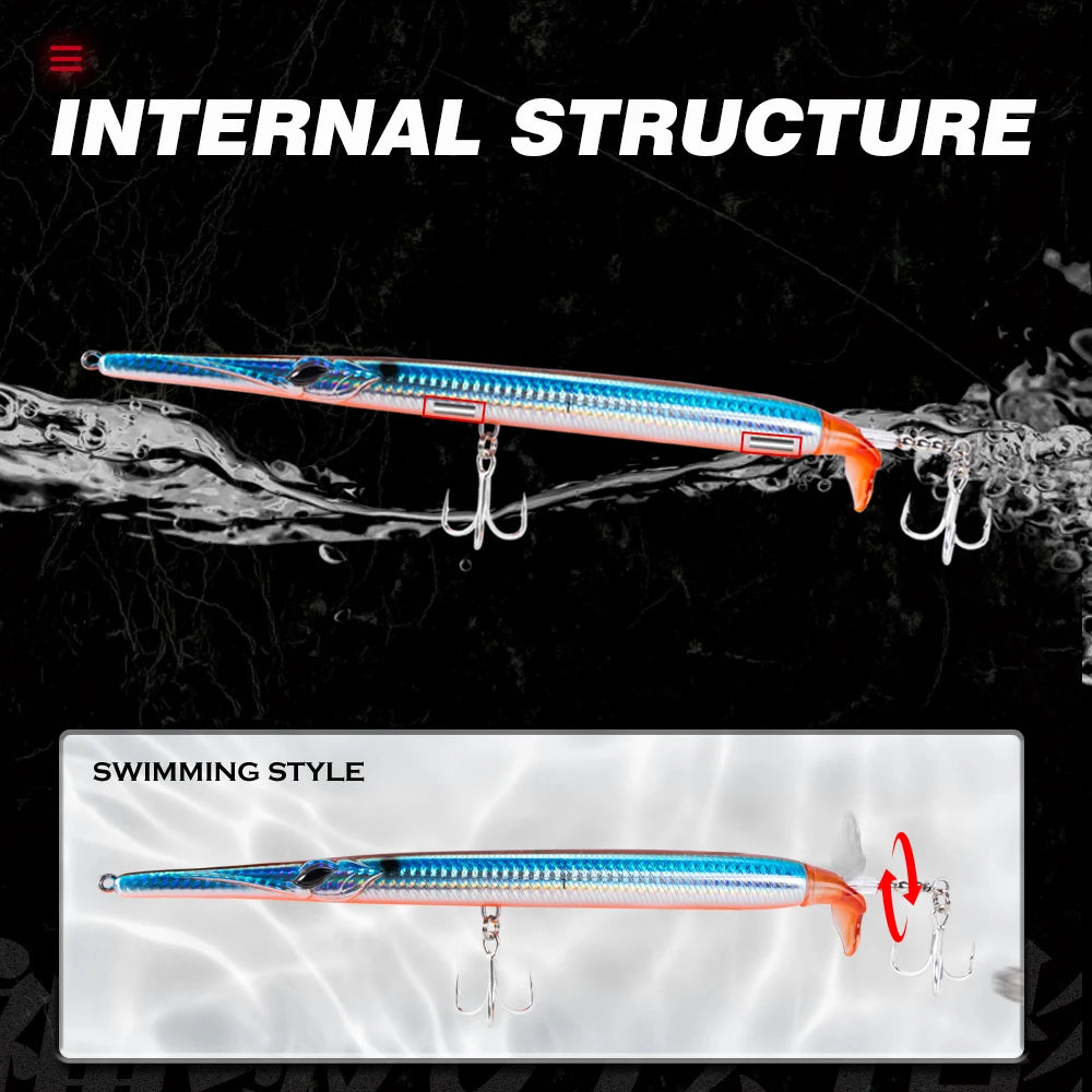 Hunthouse Pencil Fishing Lures 225mm/40g Surface Baits Propeller Needle Floating For Fish Bluefish Seabass Lw550