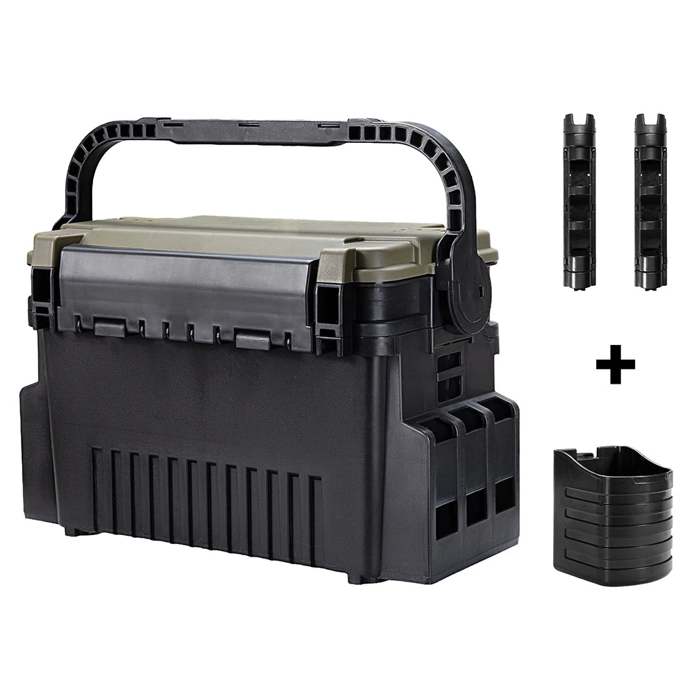 Hunthouse 12L Large Fishing Tackle Box 43*18.5*28cm Multifunction Stand Rod Holder Cup Live Fish Bucket Thickening Storage Box