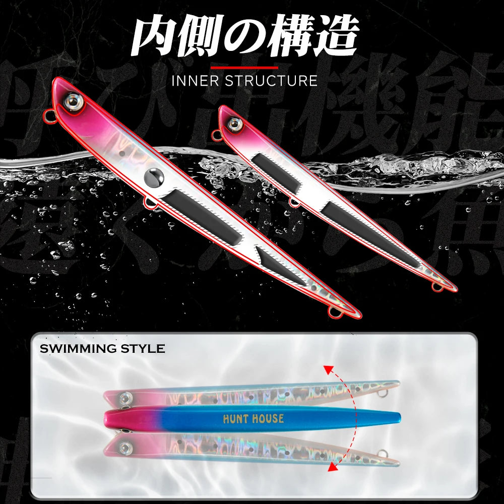 Hunthouse 99mm 155mm Fishing Lure Pencil Lure Bay Ruf Manic Sinking Hard Bait Freshwater Wobblers Accessories Pike Fish Tackle