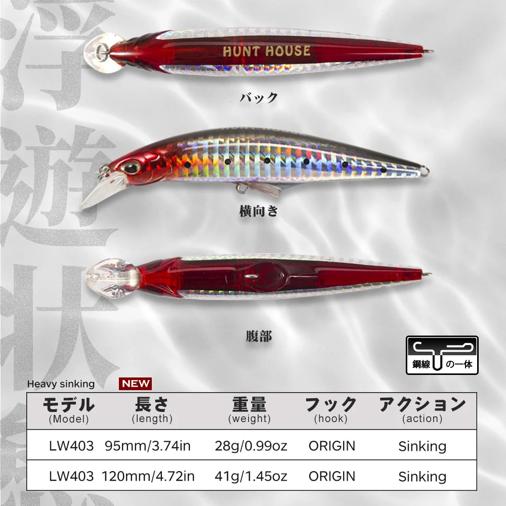 Hunthouse Sinking Minnow Fishing Lure Saltwater Small Hard Bait 95mm/28g 120mm /41g Artificial Mini Swimbait Leurre Pesca