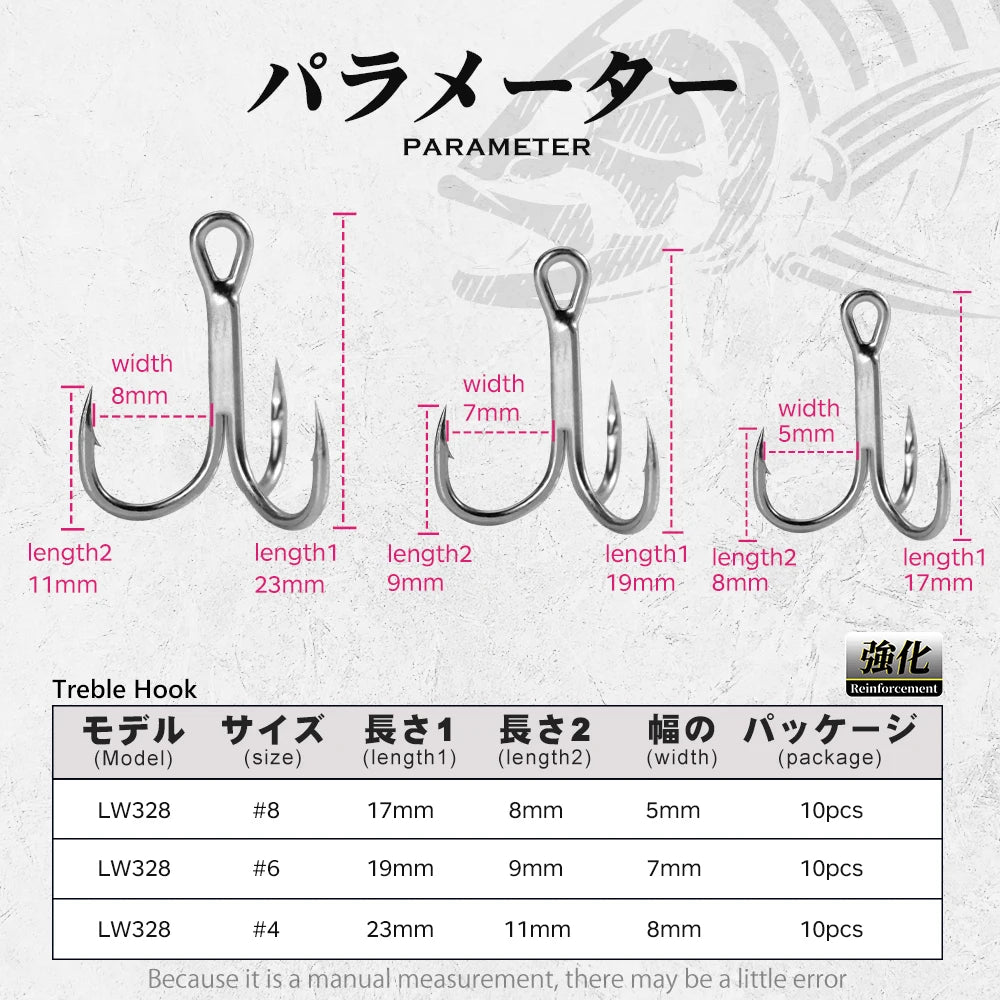 Hunthouse Super Treble Hook 3X Strong Three Anchor Fishing Hook Set For Hard Lure 4# 6# 8# Hight Carbon Steel Accessories