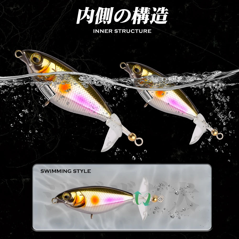 Hunthouse Fishing Karashi Rotating Tail Pencil Hard Lure 65mm/5.7g 80mm/10.8g Floating Topwater Whopper Popper Wobblers for Bass