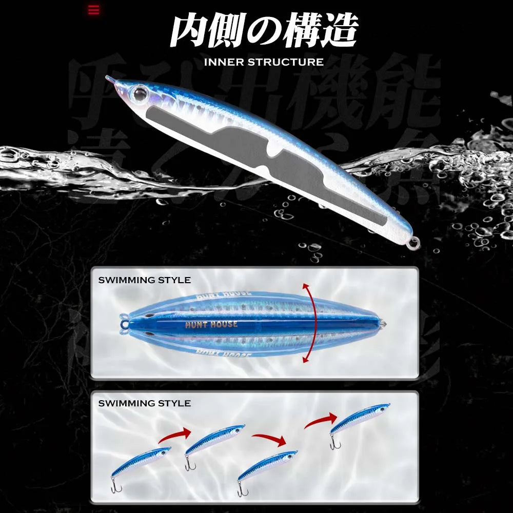 Hunthouse Sinking Pencil Fishing Lures 100mm 33g Sinking Stickbait Long Casting Jigging Artificial for Bass Trout Pesca Tackle