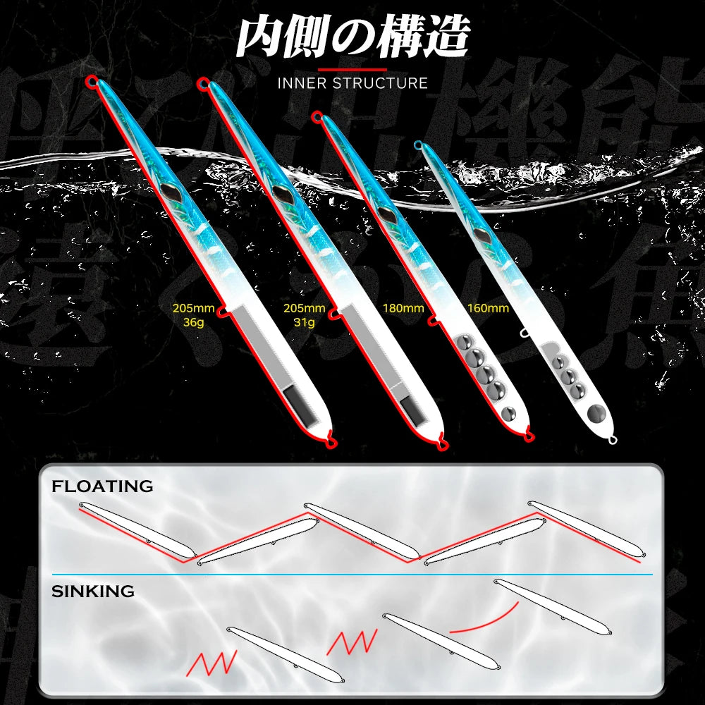 Hunthouse Needle Fishing Lure Long Casting Pencil Stickbait 18/24/31/36g Floating&Sinking For Pike Garfish Tackle Pesca