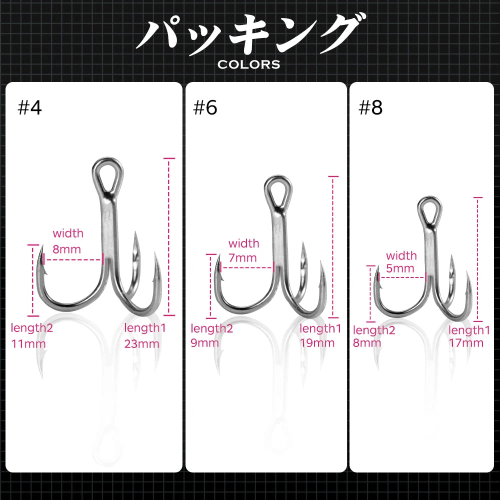 Hunthouse Super Treble Hook 3X Strong Three Anchor Fishing Hook Set For Hard Lure 4# 6# 8# Hight Carbon Steel Accessories