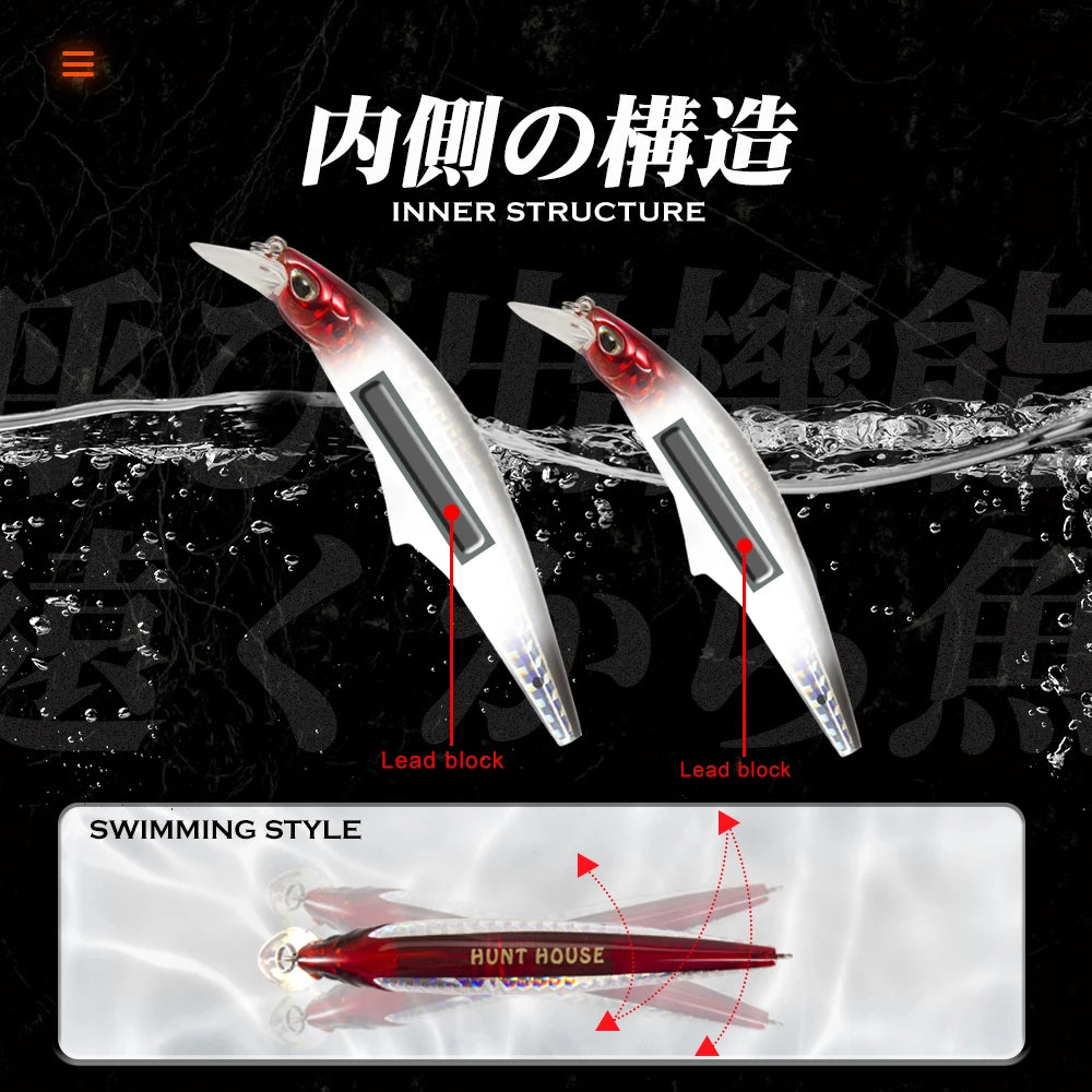 Hunthouse Sinking Minnow Fishing Lure Saltwater Small Hard Bait 95mm/28g 120mm /41g Artificial Mini Swimbait Leurre Pesca