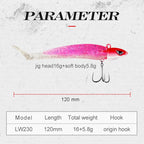 Hunthouse Glow Soft Minnow Fishing Lure 120mm Soft Silicone Bait Sinking Spinning Wobbler For Seabass Pike Saltwater Tackle