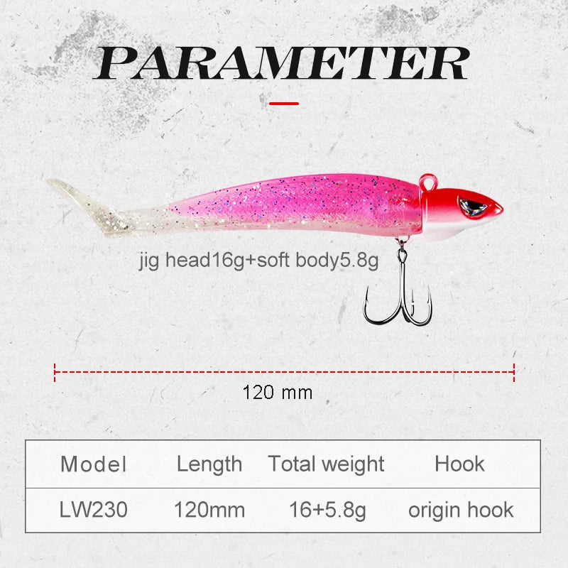 Hunthouse Glow Soft Minnow Fishing Lure 120mm Soft Silicone Bait Sinking Spinning Wobbler For Seabass Pike Saltwater Tackle