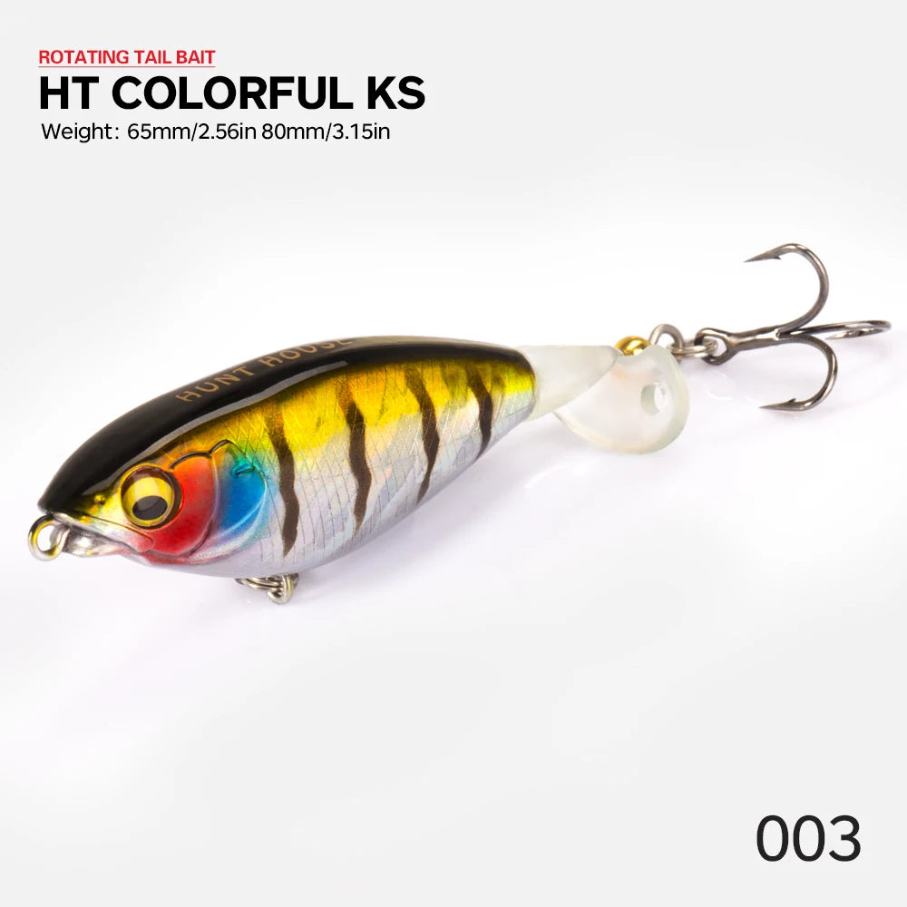 Hunthouse Fishing Karashi Rotating Tail Pencil Hard Lure 65mm/5.7g 80mm/10.8g Floating Topwater Whopper Popper Wobblers for Bass
