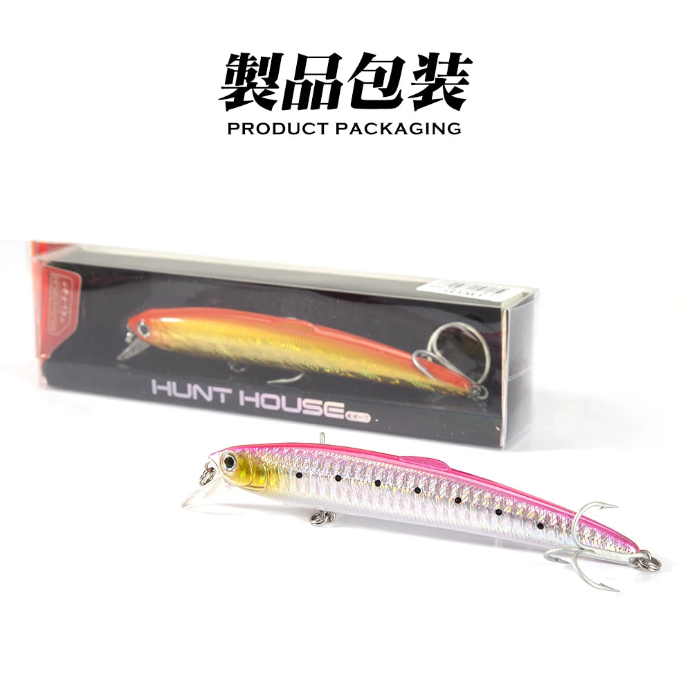 Hunthouse Minnow Fishing Lure 90/125/147mm Floating Hard Baits Wobbler Jerkbait Artificial Fishing Tackle For Seabass Pike LW131