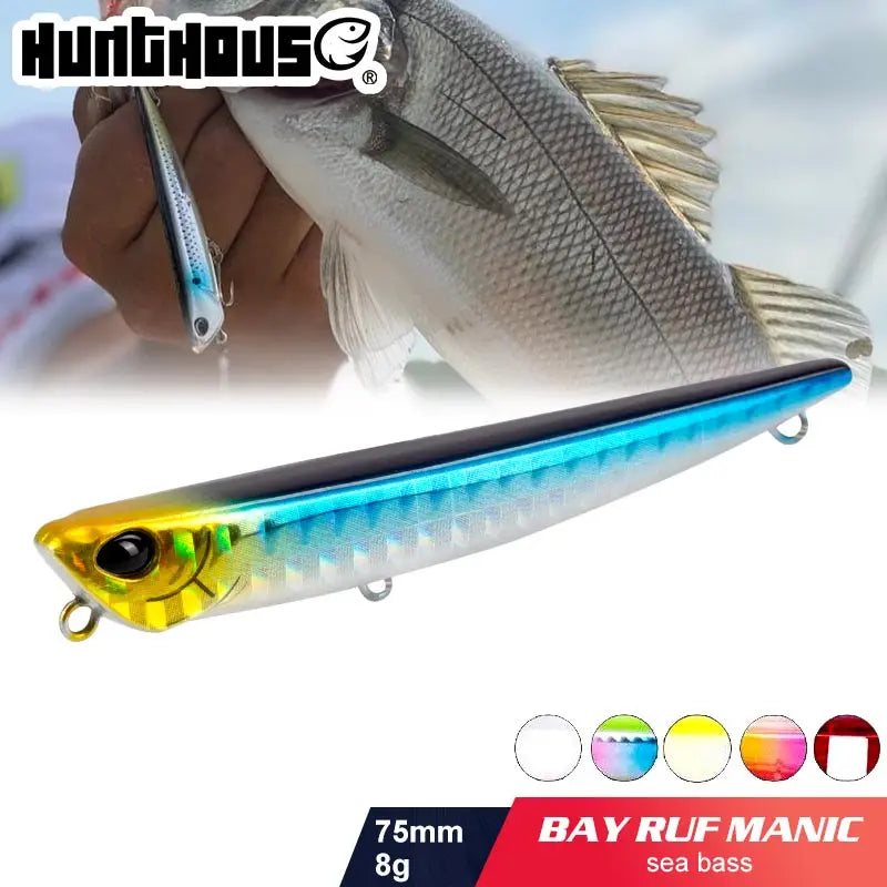 Hunthouse Bay RUF MANIC 75mm/8g Sinking Pencil Fishing Lure Stickbait BKK Hook Hard Lure for Seabass Fish