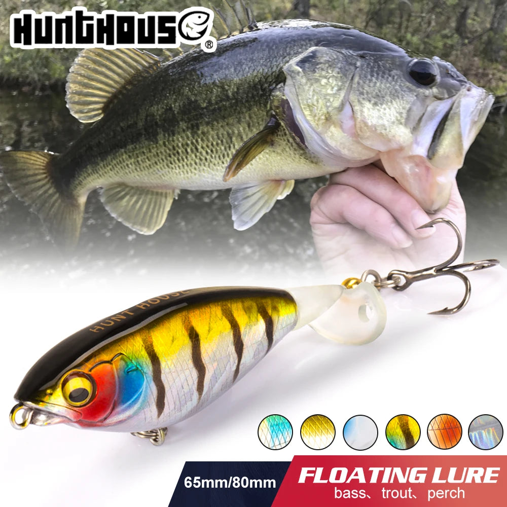 Hunthouse Fishing Karashi Rotating Tail Pencil Hard Lure 65mm/5.7g 80mm/10.8g Floating Topwater Whopper Popper Wobblers for Bass