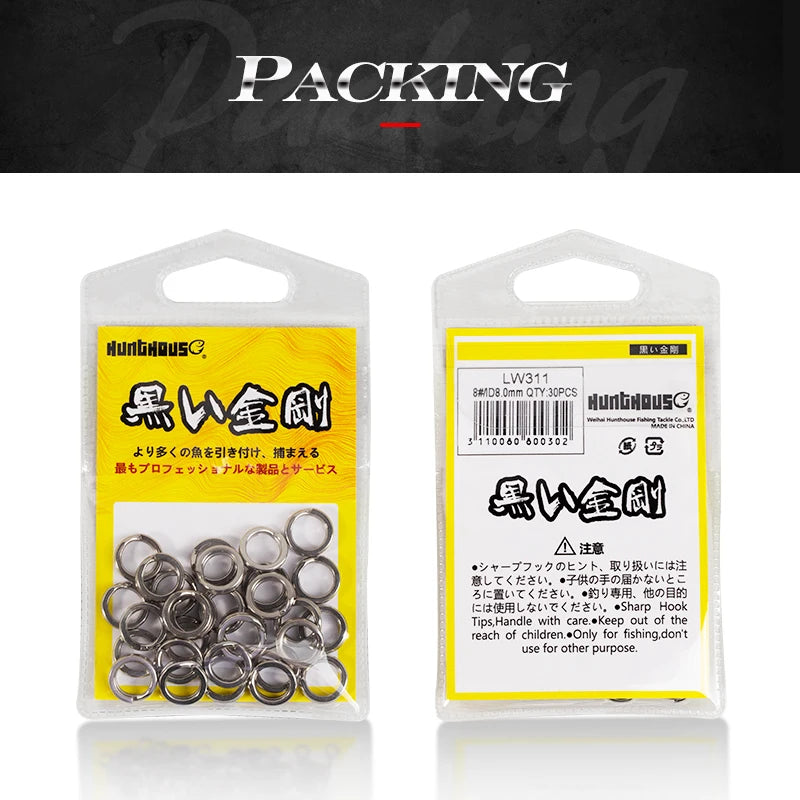 Hunthouse 30PCS/bag 3mm-8mm Flatten Double Circle Stainless Steel Connector Fishing Split Rings Swivel Fishing Accessories