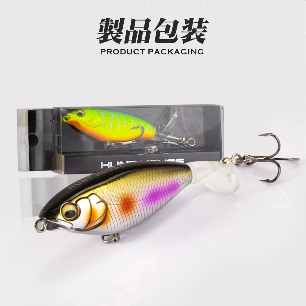 Hunthouse Fishing Karashi Rotating Tail Pencil Hard Lure 65mm/5.7g 80mm/10.8g Floating Topwater Whopper Popper Wobblers for Bass