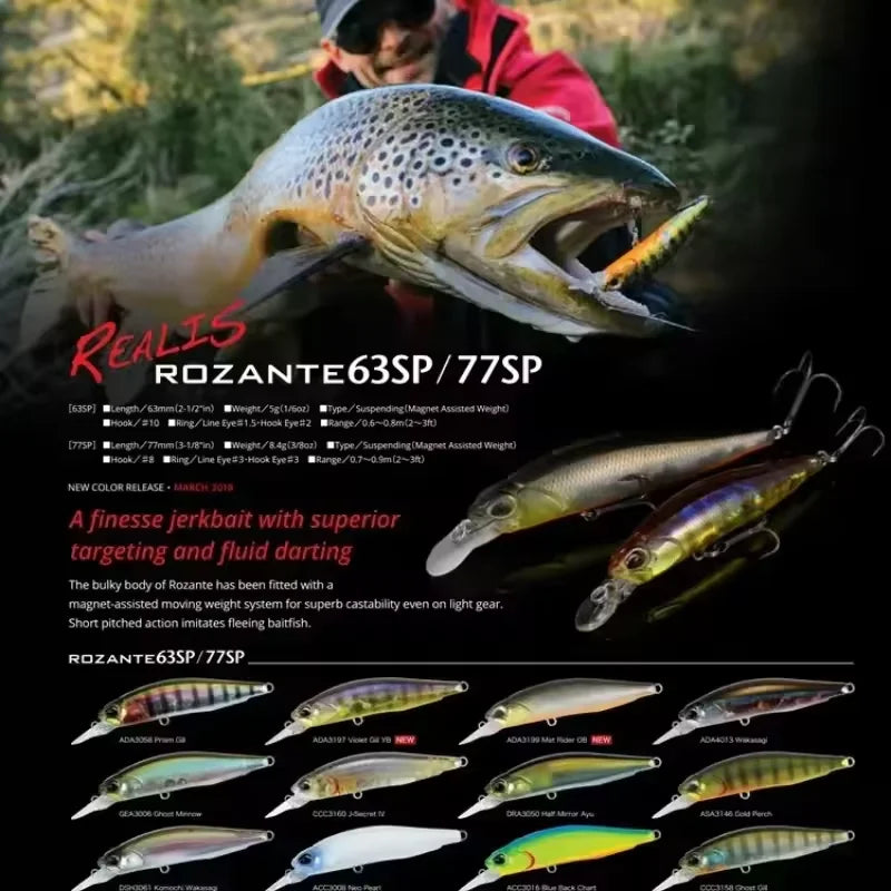 TSUYOKI Minnow 6.3cm 5g Suspending Jerkbait Stream Lures Artificial Baits for Bass Trout Duo Realis Rozante 63SP Fishing Tackle