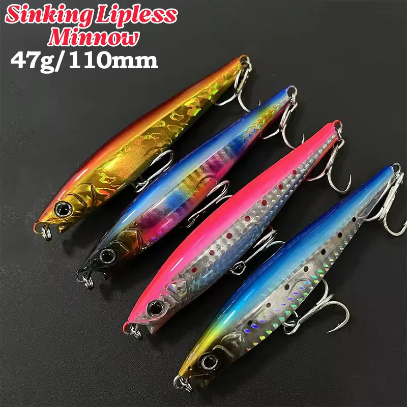 TSUYOKI Sinking Jig Minnow Hydro Monster Shot 110S Lipless Minnow 47g Artificial Fishing Lures for Grouper Bonito Yo-zuri Tackle