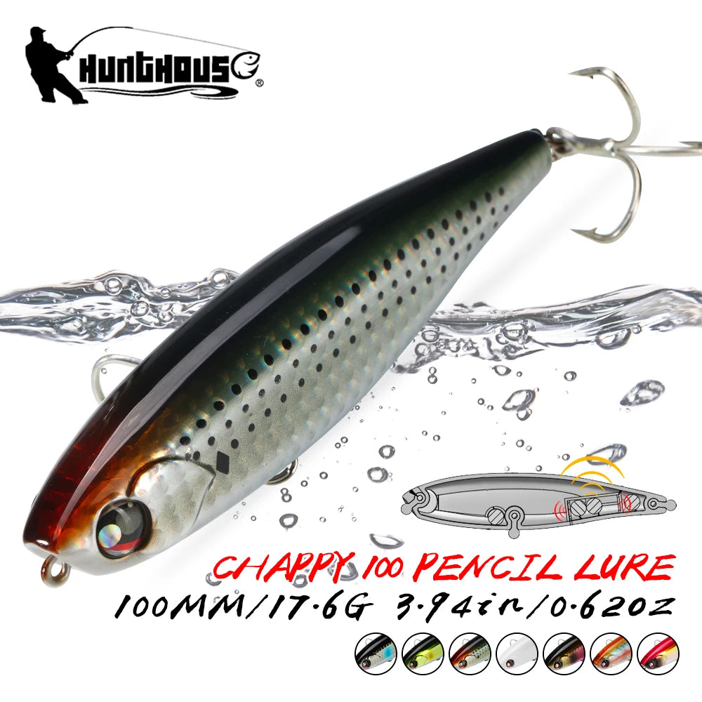 Hunthouse Floating Pencil Fishing Lure 100mm/17.6g Surface Rattle Ball Hard Baits Topwater WTD For Pike Bass Fish Tackle