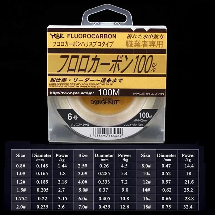 YGKDFC Japan Original 100M 100% Super Strong Fluorocarbon Fishing Line Carbon Line Front Wireway Transparent Monofilament