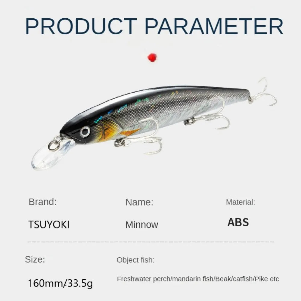 TSUYOKI Flirt Minnow Fishing Lure Wobbler 16cm 33.5g Jerkbait Artificial Bait Suspending Minnow Pike Bass Jackall Magsquad 160SP