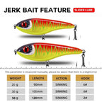 TSUYOKI 20/30/50g Sinking Jerkbait Slider Swim Glidebait 120 Westin Artificial Wobblers Loud Sound Fishing Lure for Pike Zander