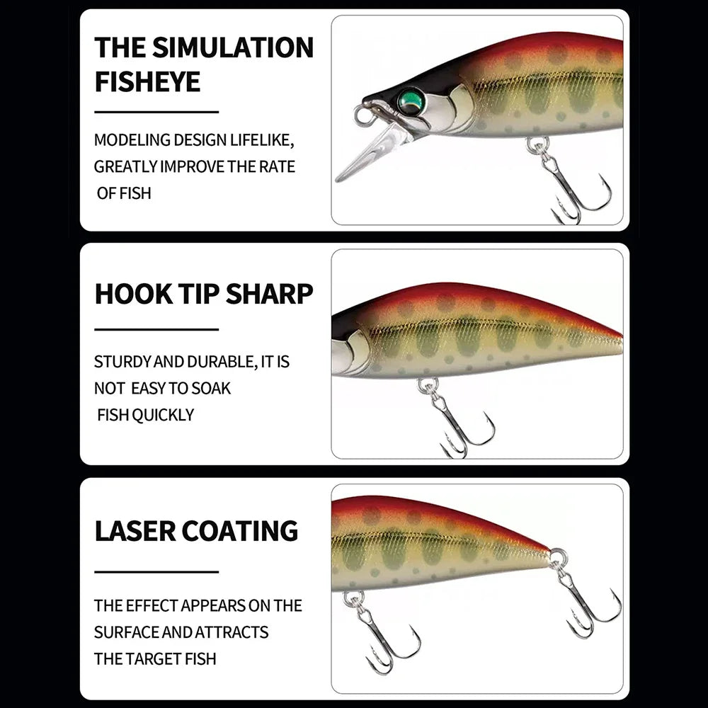 TSUYOKI 50mm 5g Artificial Wobblers Stream Bait Sinking Minnow Fishing Lure for Black Bass Brown Trout Bassday Mononofu 50S Bait
