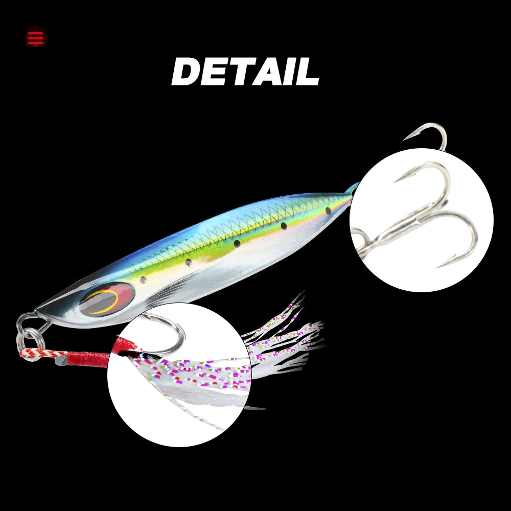 Hunthouse Metal Jig Fishing Lure Spoon Slow Sinking Hard Bait 65mm 20g jigging Casting For Saltwater Pike Bass Trout Fish Tackle