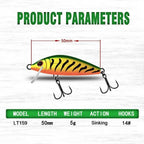 TSUYOKI Jerkbait Wobbler Stream Bait 5cm 5g Sinking Minnow Lure for Fishing Perch Brown Trout Countdown Elite CDE50 Pesca Tackle