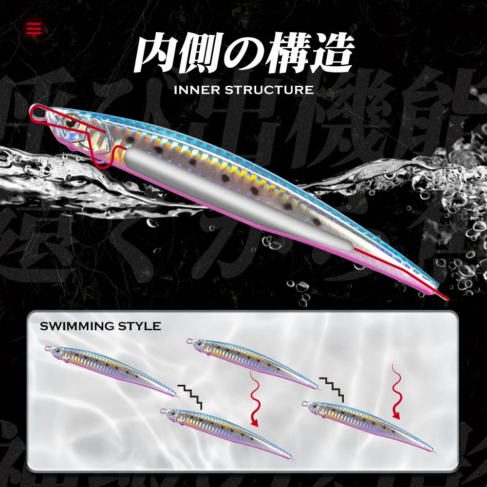Hunthouse Sinking Pencil Fish Lure 125mm 40g 175mm 50g Saltwater Long Cast Hard Bait Wobbler for Sea Bass Pike Fishing Tackle