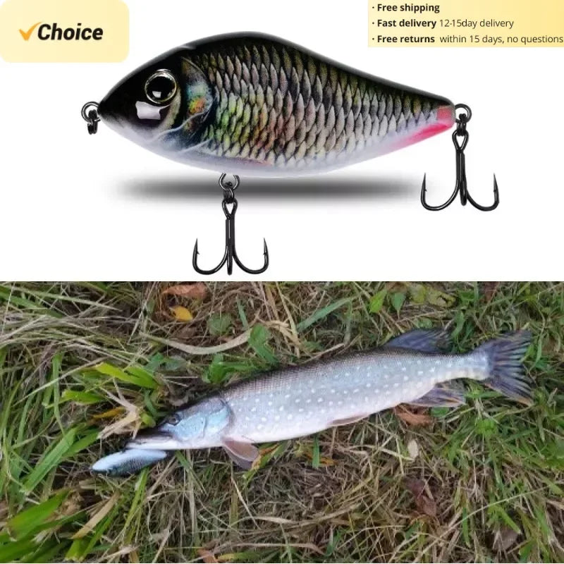 TSUYOKI Slow Sinking Slider Jerkbait Loud Sound Pike Muskies Fishing Crankbait Wobblers, Salmo Slide Jerkbaits, 70mm, 80mm, 90mm