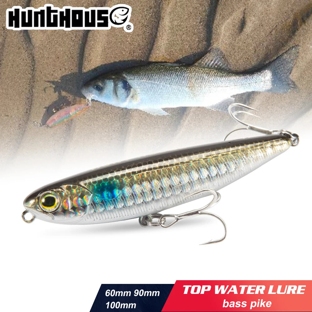Hunthouse Floating Topwater Pencil Fishing Lure 60mm 90mm 100mm Surface Hard Bait WTD Saltwater For Pike Bass Trout Fish Tackle