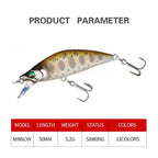 TSUYOKI 50mm 5g Artificial Wobblers Stream Bait Sinking Minnow Fishing Lure for Black Bass Brown Trout Bassday Mononofu 50S Bait