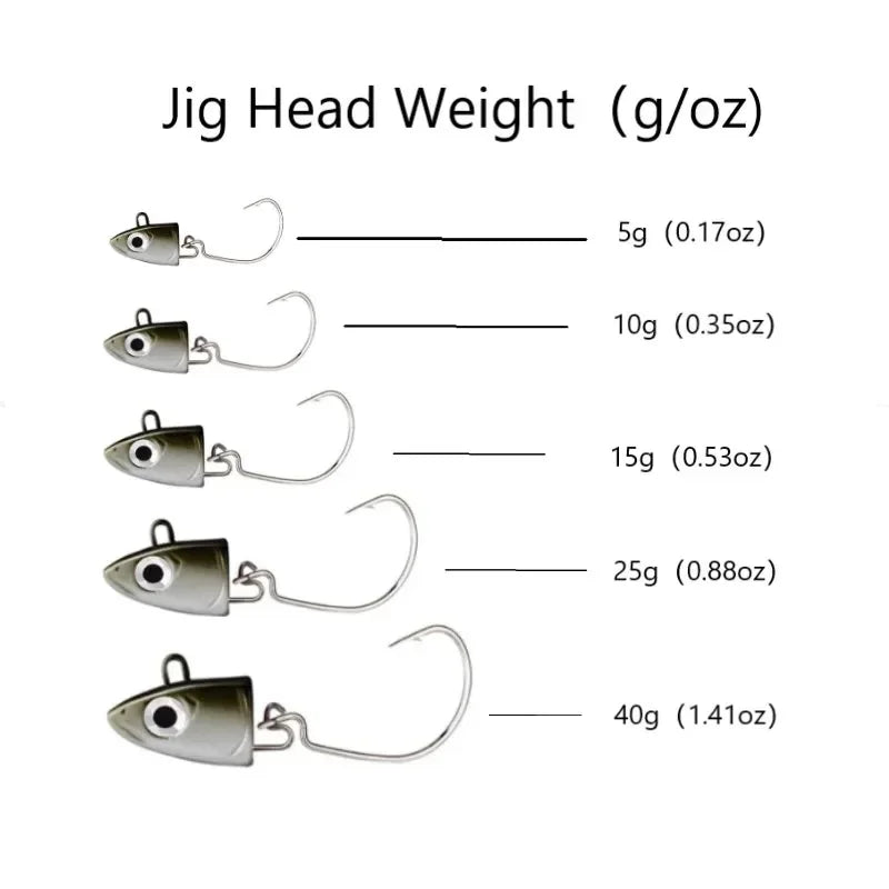 TSUYOKI 2PCS/Bag Jig Head Fishing Lure 5g 10g 15g 25g 40g Jigging Lure for Seabass Grouper Artificial Jigging Head Spinning Bait