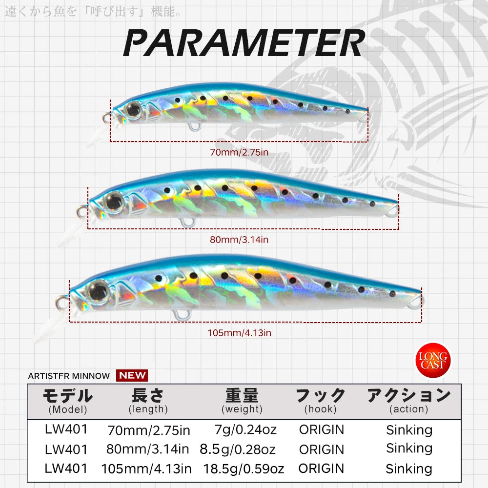 Hunthouse Trout Fishing Lure Sinking Jerkbait 70/80/105mm 7/8.5/18.5g Artist Minnow Sea Fishing Bait Twitch Hard Lure For Bass