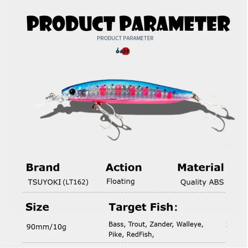 TSUYOKI Jerkbait Wobbler Fishing Lures Cherry Blood Deep Minnow 90mm 10g Artificial Hard Bait Jerk Bass Pike Trout Smith Baits