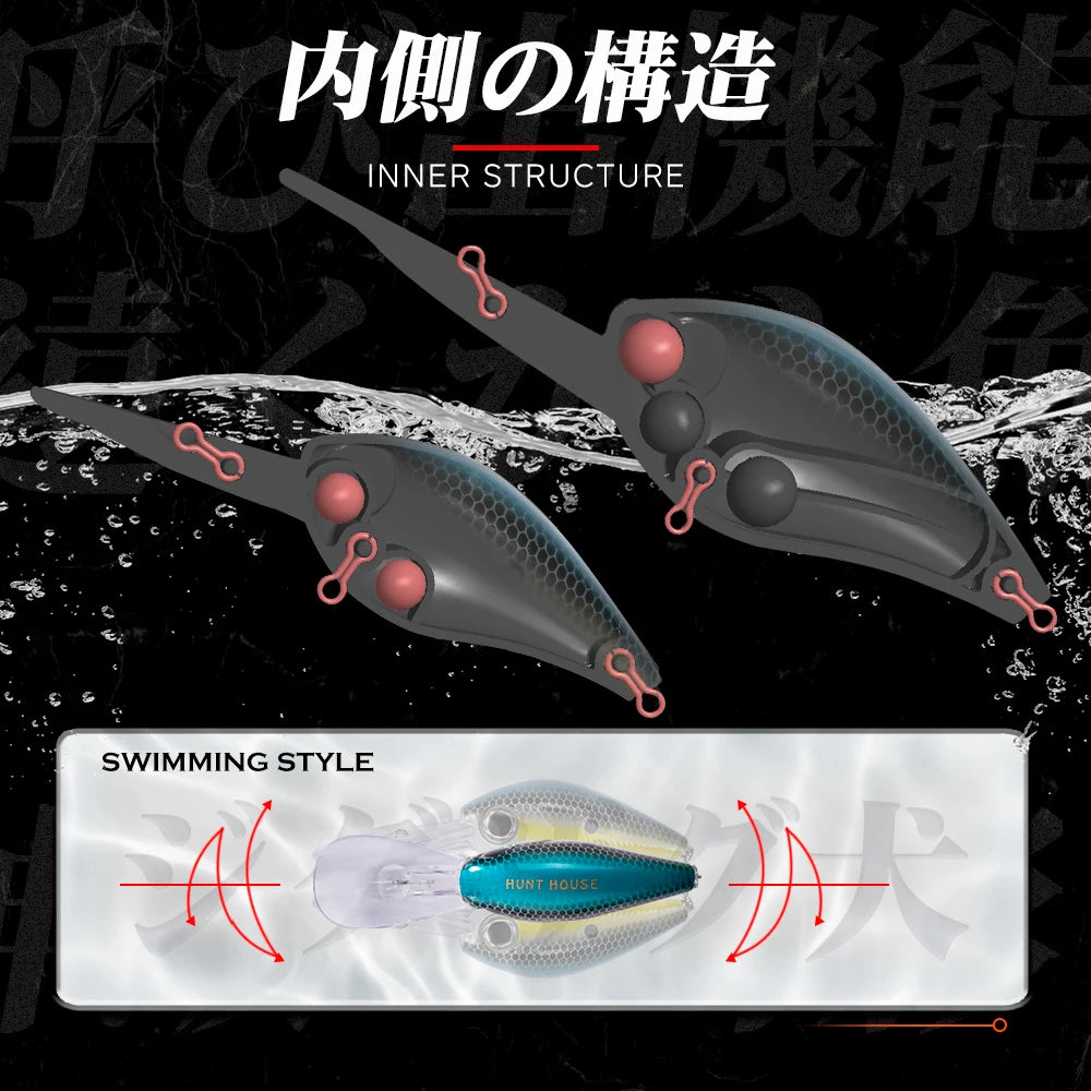 Hunthouse Crankbait Fishing Lure 60mm/13g 75mm/18g Long Lip Hard Crank Floating Bait For Seabass Deep Diving Wobbler LW903