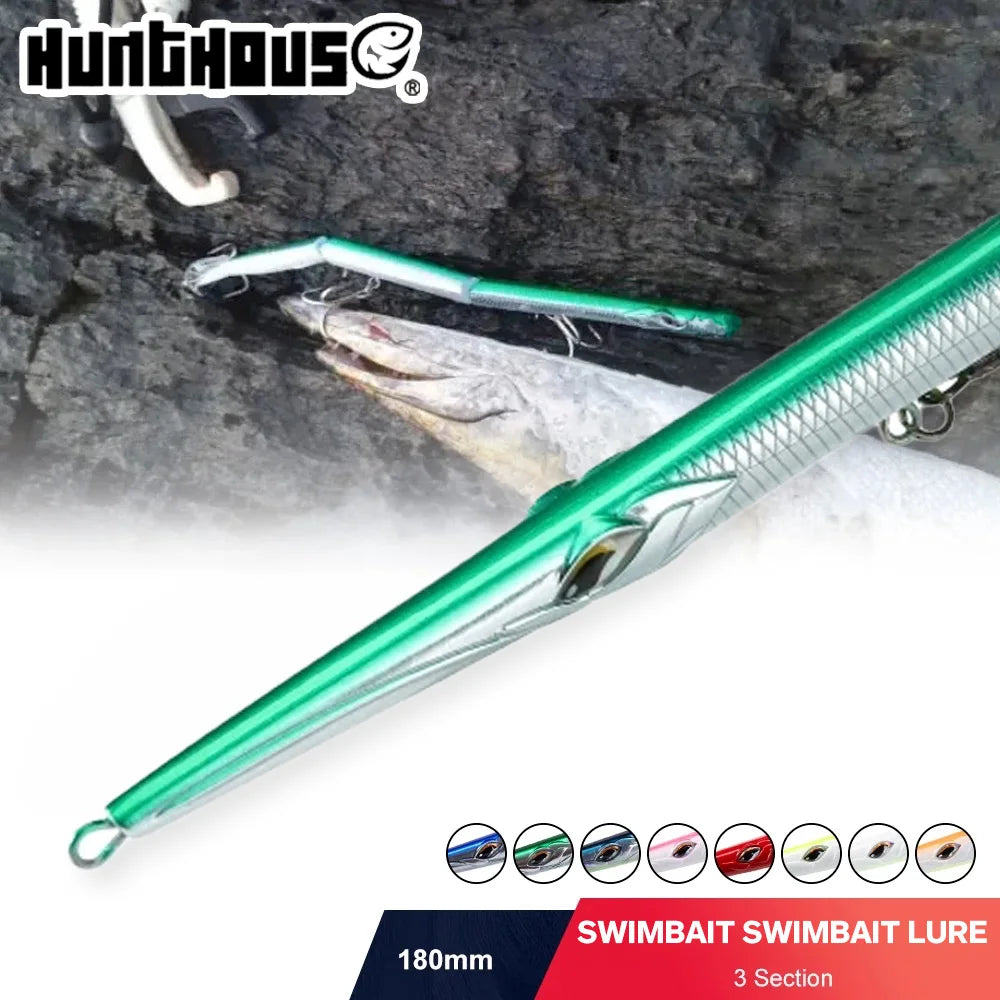 Hunthouse Pencil 180 3 Section Fishing Lure 180mm/22g Needle Sinking Swimbait Saltwater Artificial For Seabass Fish Tackle