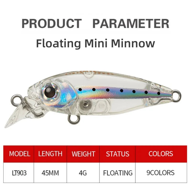 TSUYOKI 45mm 4g Floating Mini Minnow Fishing Lures Smith Artificial Baits for Pesca Bass Sunfish Gunship 45F Fishing Accessories