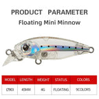 TSUYOKI 45mm 4g Floating Mini Minnow Fishing Lures Smith Artificial Baits for Pesca Bass Sunfish Gunship 45F Fishing Accessories