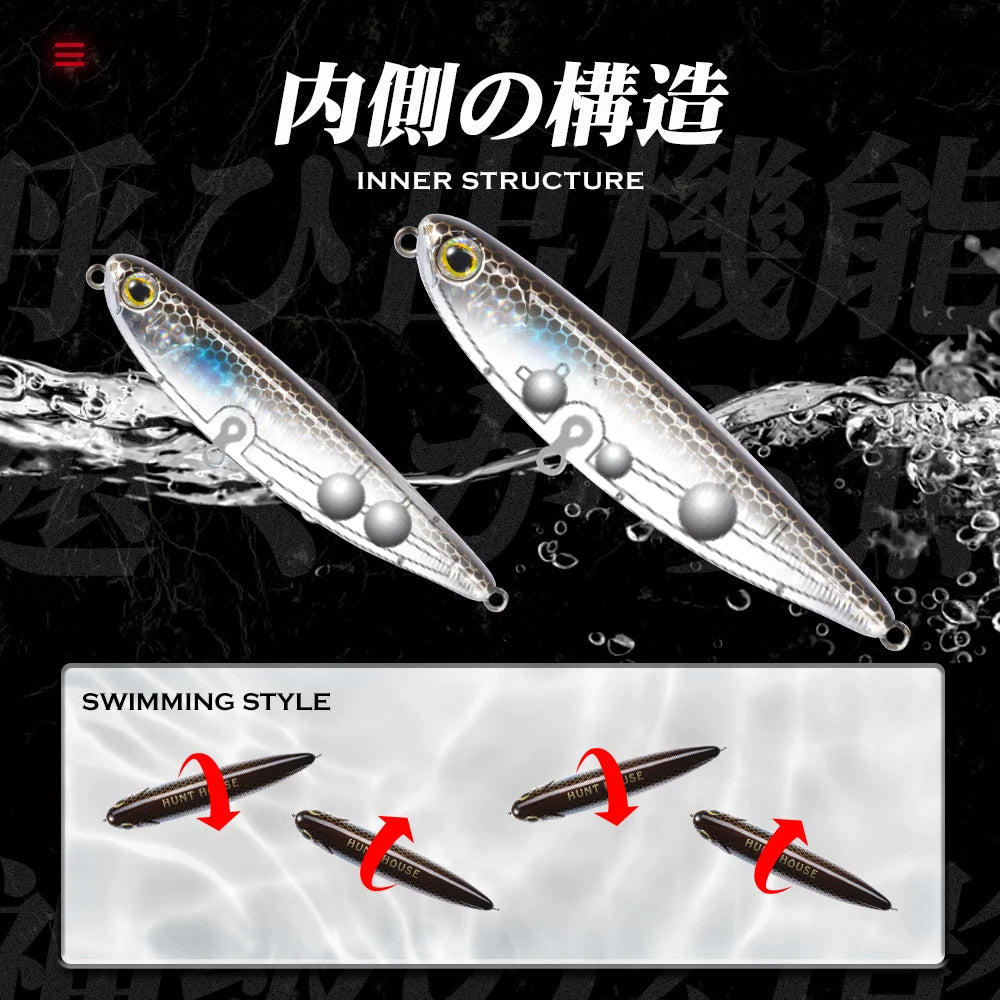 Hunthouse Floating Topwater Pencil Fishing Lure 60mm 90mm 100mm Surface Hard Bait WTD Saltwater For Pike Bass Trout Fish Tackle
