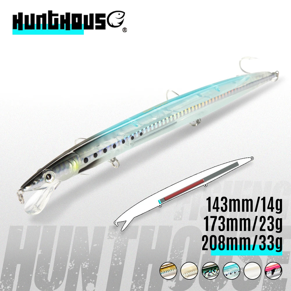 Hunthouse Sandeel Minnow Fishing Lure 143/173/208mm Long Casting Floating Wobblers Jerkbait Fish Tackle For Sea Bass LW402