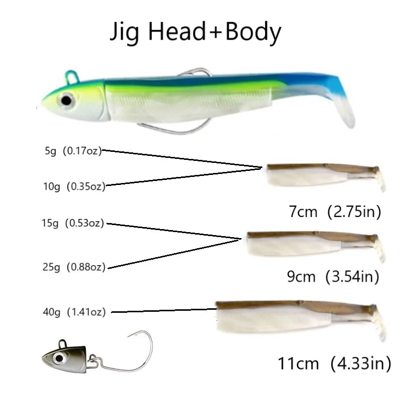 TSUYOKI Fishing Black Minnow Lure 5g/10g/15g/25g/40g Jigging Head Soft Silicone Bait Wobblers For Bass Pike Leurre Easy Shinner