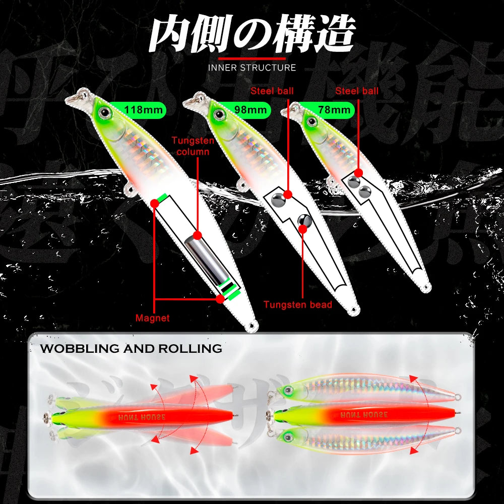 Hunthouse Fishing Shallow IBORN Minnow Lure Floating 78mm/98mm/118mm 8.5g/13g/19g Wobbler Surface Saltwater For Seabass Tackle