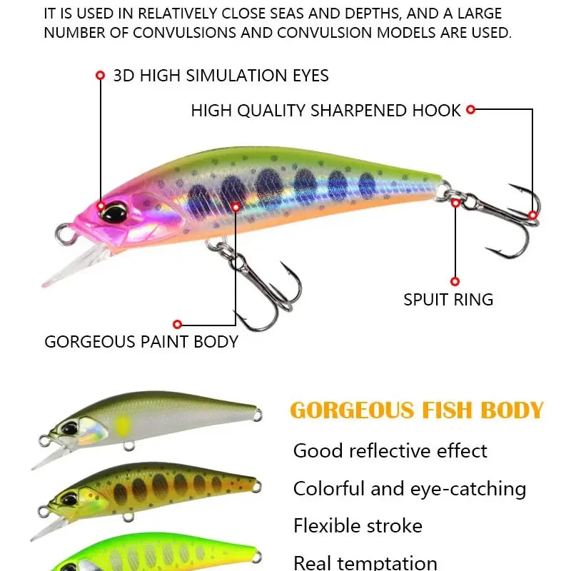TSUYOKI 50mm 4g Sinking Minnow Stream Fishing Lure Artificial Wobbler Bait for Trout Bass Duo Spearhead Ryuki 50S Fishing Tackle